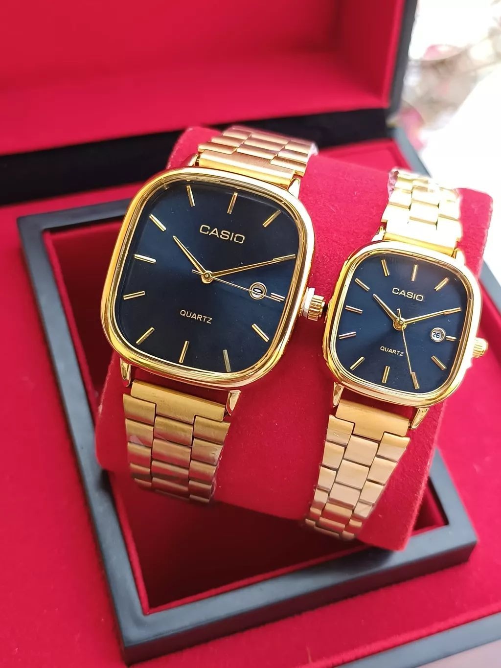 โ๐ CASIO Quartz Couple Watch Set โ Matching Black & Rose Gold | His & Hers | Luxury Gift Box!