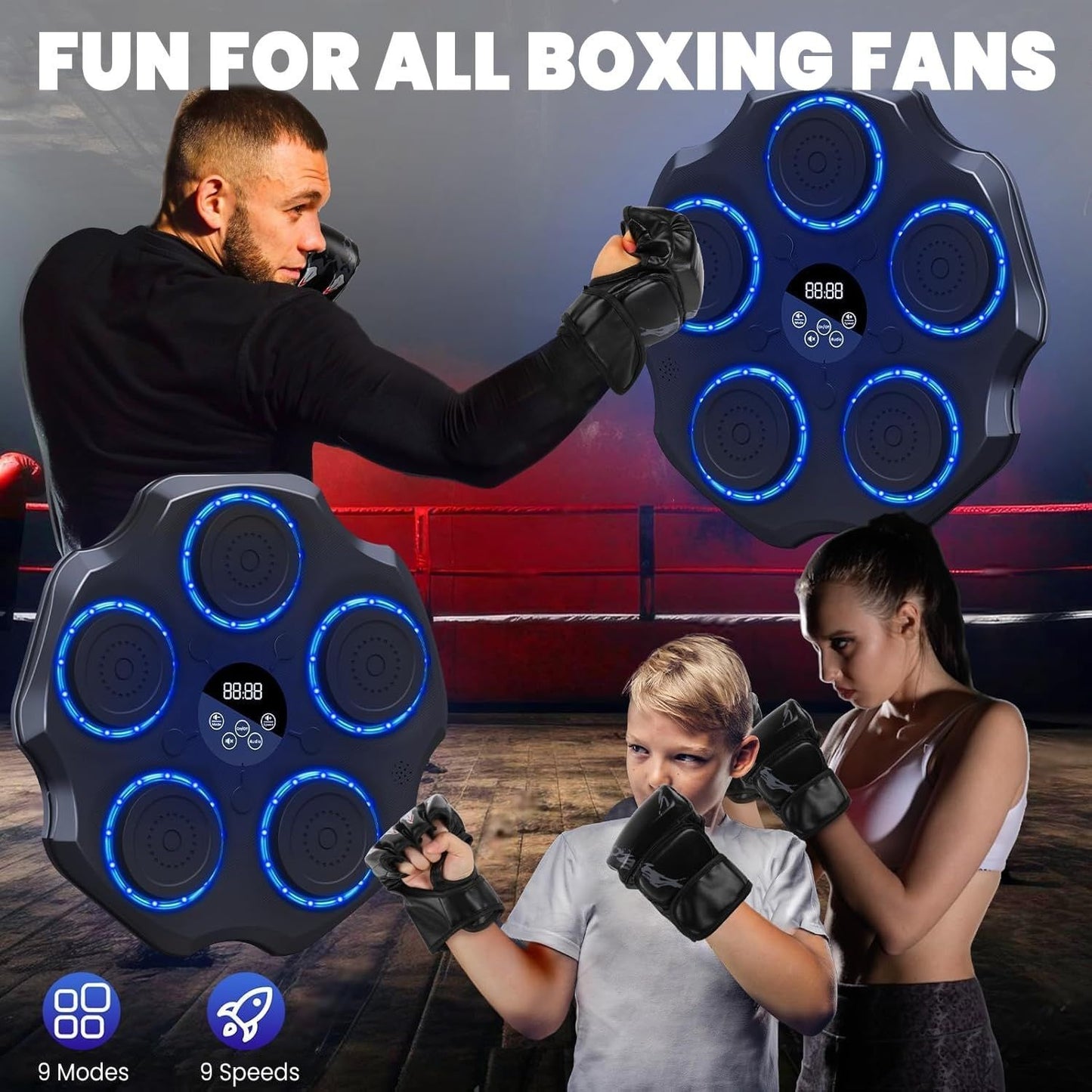 🥊💥 Smart Music Boxing Machine — LED Rhythm Punch Trainer | Bluetooth | Wall Mount | Gloves Included!