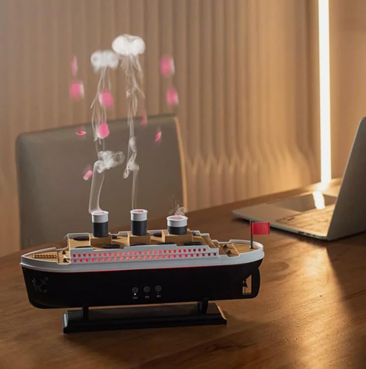 🚢 Titanic Steam Ship Humidifier & Aroma Diffuser — Colorful LED Night Light