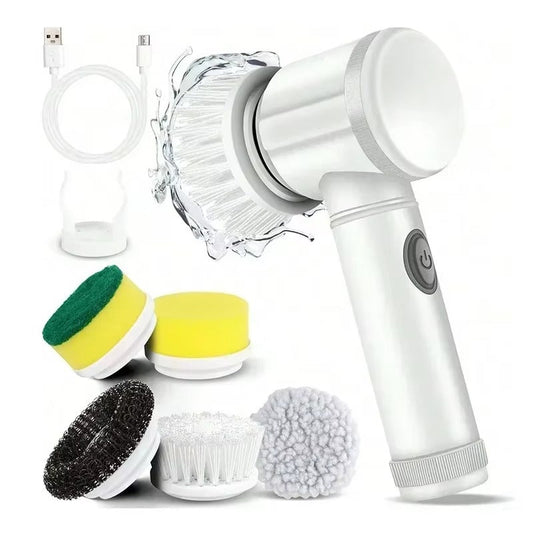 5-in-1 Electric Cleaning Brush – USB Rechargeable Spin Scrubber for Kitchen & Bathroom
