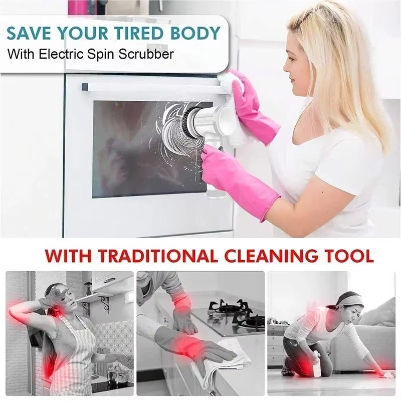5-in-1 Electric Cleaning Brush – USB Rechargeable Spin Scrubber for Kitchen & Bathroom