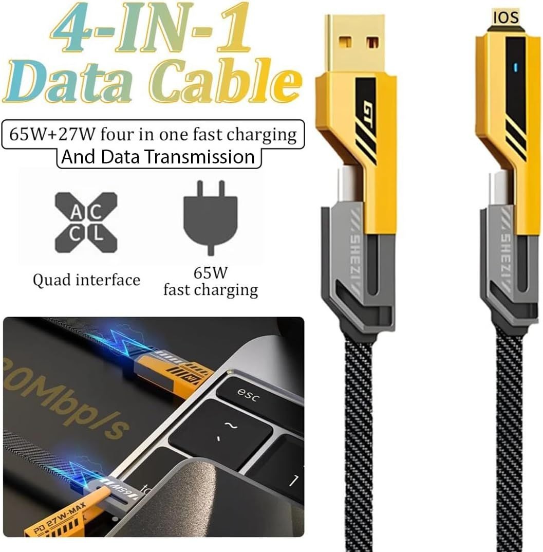 🔌 SHEZI GT 4-IN-1 Data Cable — 65W Fast Charging + Data Transfer