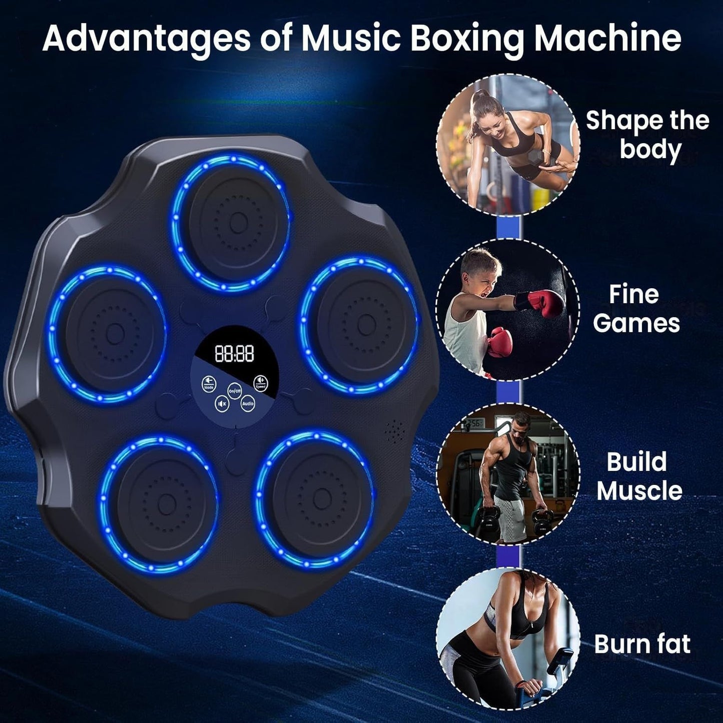 🥊💥 Smart Music Boxing Machine — LED Rhythm Punch Trainer | Bluetooth | Wall Mount | Gloves Included!