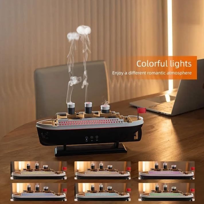 🚢 Titanic Steam Ship Humidifier & Aroma Diffuser — Colorful LED Night Light