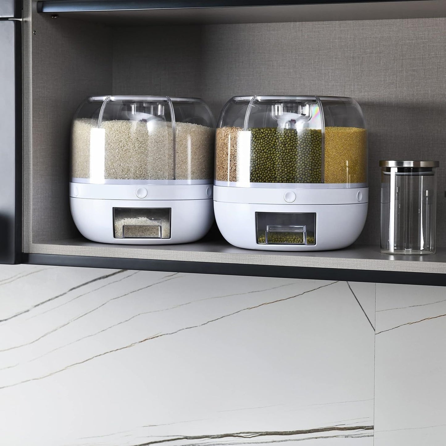 🌾✨ 360° Rotating Grain Dispenser — 6-Section Smart Food Storage Container | Airtight | Press & Pour!
