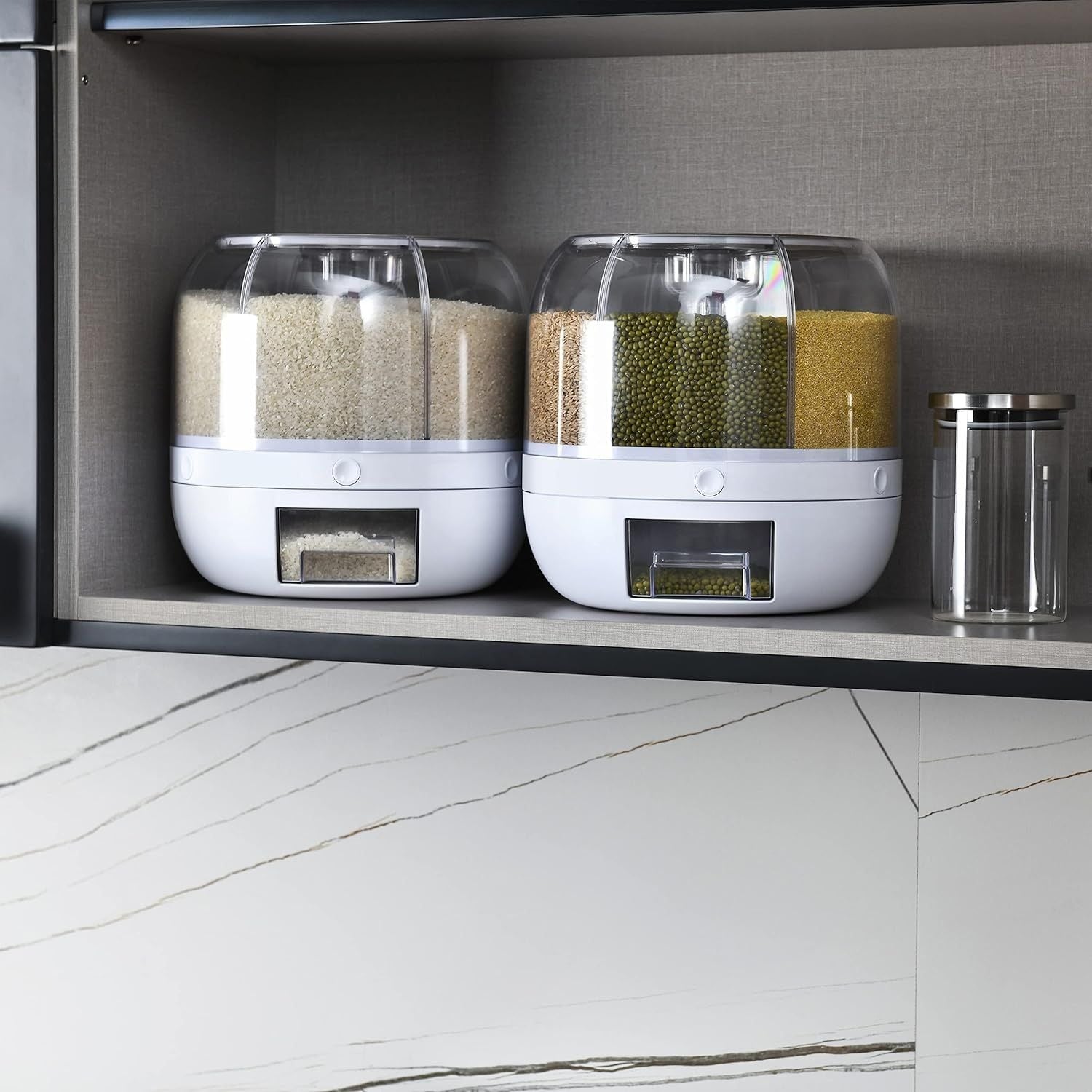 🌾✨ 360° Rotating Grain Dispenser — 6-Section Smart Food Storage Container | Airtight | Press & Pour!
