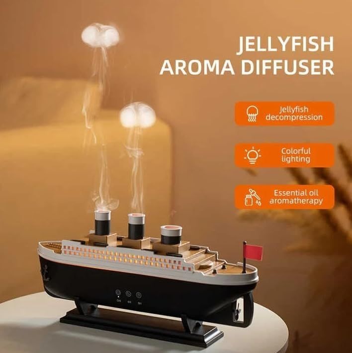 🚢 Titanic Steam Ship Humidifier & Aroma Diffuser — Colorful LED Night Light