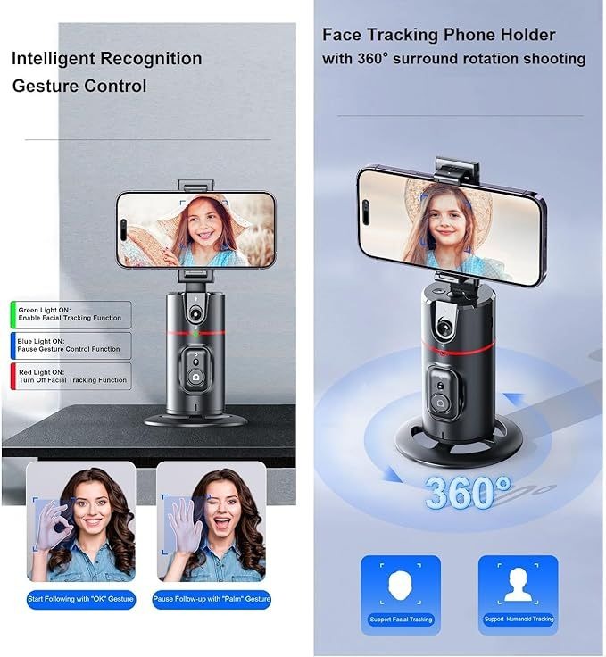 📱🤖 AI Auto Face Tracking Smart Tripod — 360° Rotation | Gesture Control | No App Needed | Your Personal Cameraman!