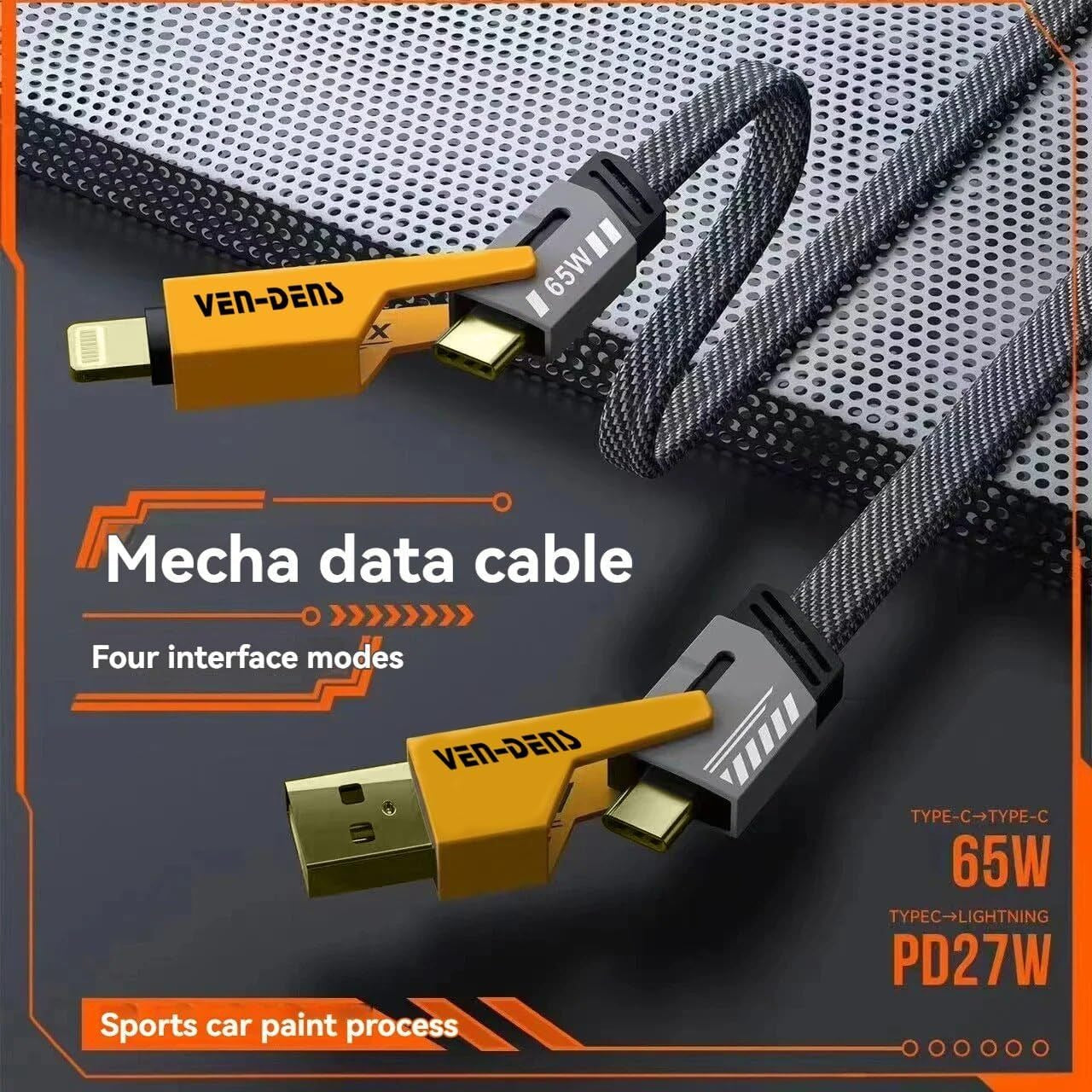 🔌 SHEZI GT 4-IN-1 Data Cable — 65W Fast Charging + Data Transfer