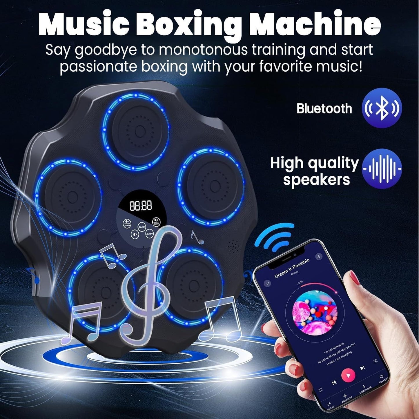 🥊💥 Smart Music Boxing Machine — LED Rhythm Punch Trainer | Bluetooth | Wall Mount | Gloves Included!